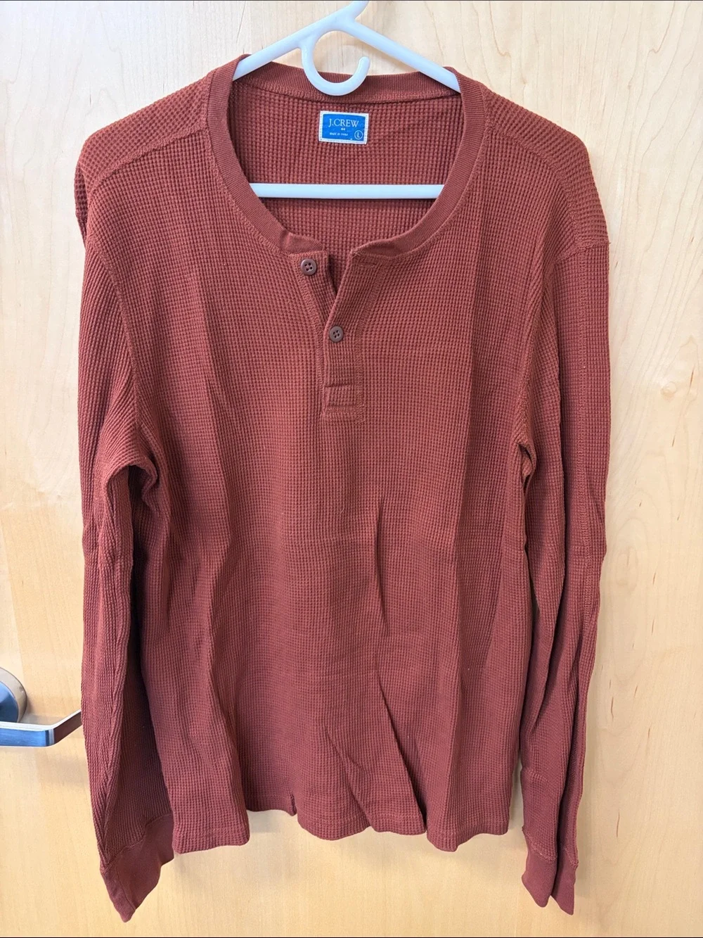 J. Crew Men’s Waffle Henley Sweater in Rust